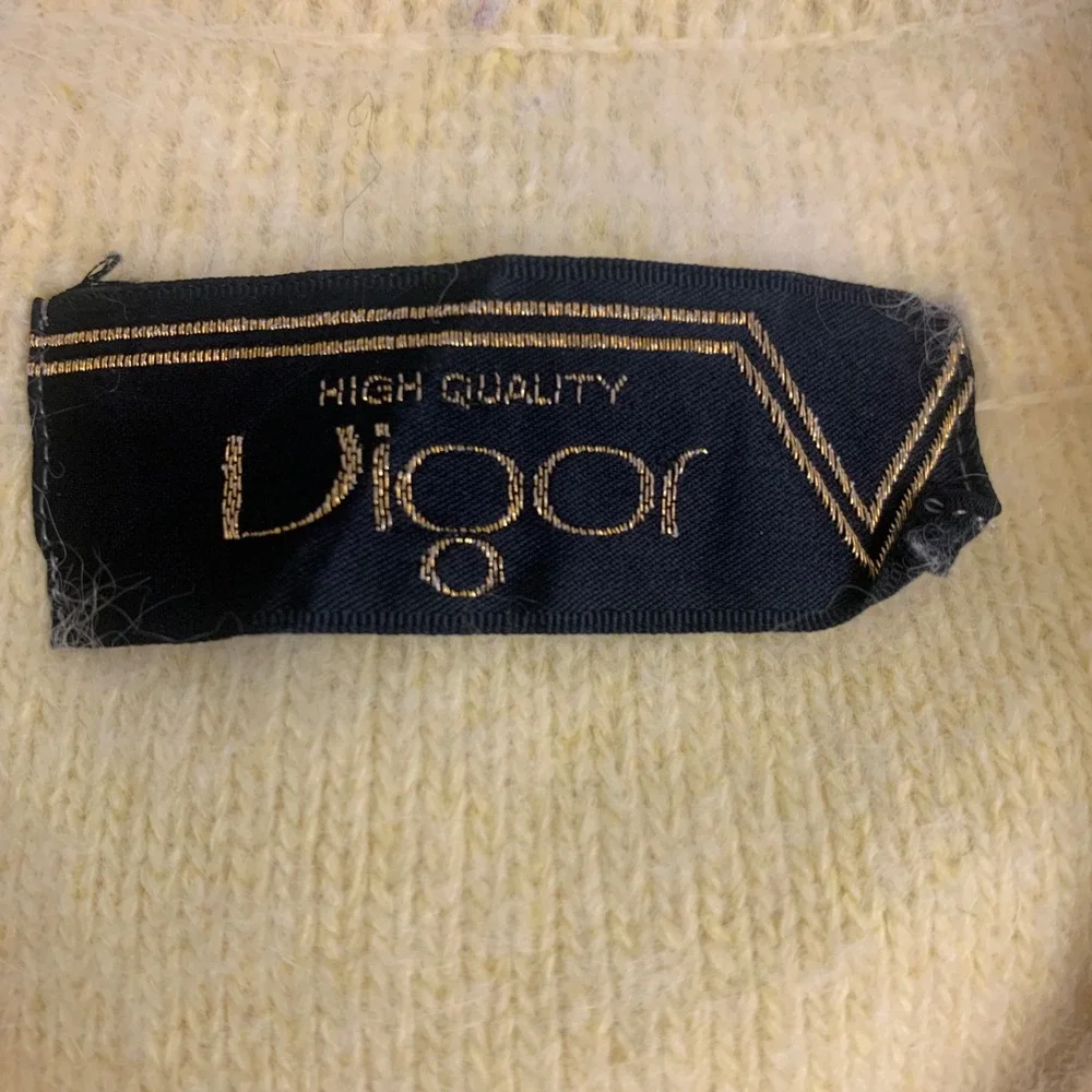 Vigor Vintage Angora Blend Cardigan Yellow Floral‎ Ribbon Rose Pearl Beaded XL